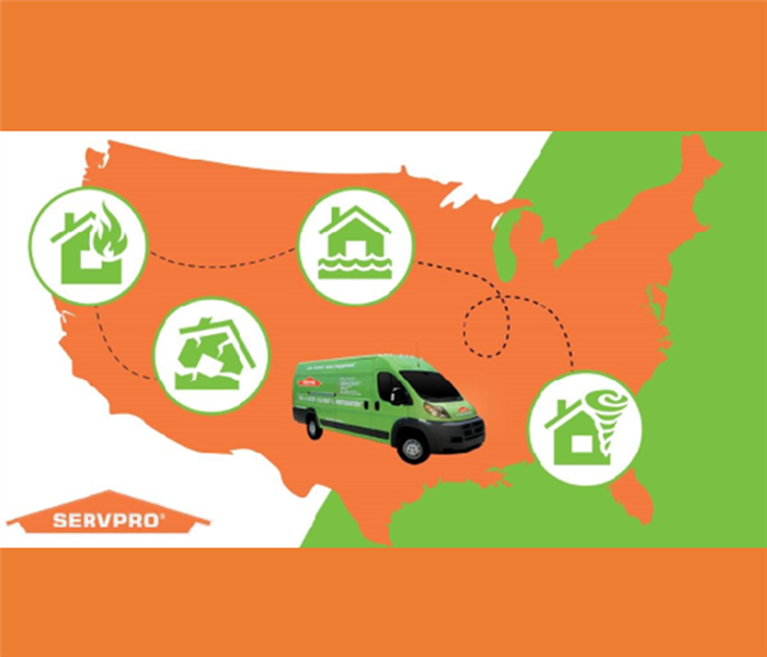 Map of United States with SERVPRO van 